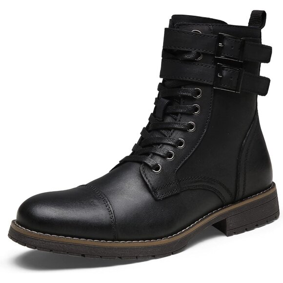 ⚡Men's Vintage Motorcycle Lace Up Casual Leather Boot Zipper Fashion Chukka Boot - Picture 1 of 8